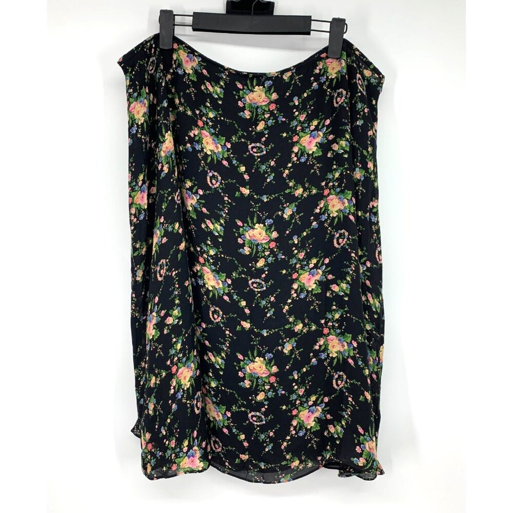 Lauren Ralph Lauren Skirt 100% Silk Black Floral Print Midi